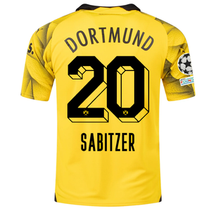 Puma Mens Borussia Dortmund Marcel Sabitzer Third Jersey w/ Champions League Patches 23/24 (Cyber Yellow/Puma Black)