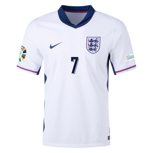 Nike England Authentic Bukayo Saka Match Home Jersey w/ Euro 2024 Patches 24/25 (White/Blue Void)