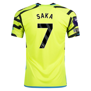 adidas Arsenal Bukayo Saka Away Jersey w/ EPL + No Room For Racism Patches 23/24 (Team Solar Yellow/Black)