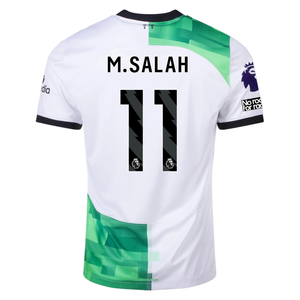 Nike Liverpool Away Mohamed Salah Jersey w/ EPL + No Room For Racism Patches 23/24 (White/Green Spark)