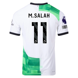 Nike Liverpool Authentic Mohamad Salah Match Away Jersey w/ EPL + No Room For Racism Patches 23/24 (White/Green Spark)
