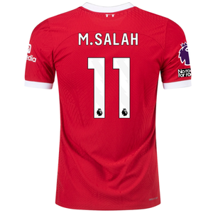 Nike Liverpool Authentic Mohamad Salah Vaporknit Match Home Jersey w/ EPL + No Room For Racism 23/24 (Red/White)