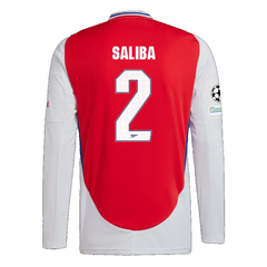 adidas Arsenal William Saliba Home Long Sleeve Jersey w/ Champions League Patches 24/25 (Better Scarlet/White)