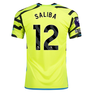 adidas Arsenal William Saliba Away Jersey w/ EPL + No Room For Racism Patches 23/24 (Team Solar Yellow/Black)