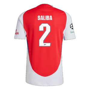 adidas Arsenal Authentic William Saliba Home Jersey w/ Champions League Patches 24/25 (Better Scarlet/White)