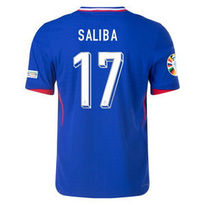 Nike Mens France Authentic William Saliba Match Home Jersey w/ Euro 2024 Patches 24/25 (Bright Blue/University Red)