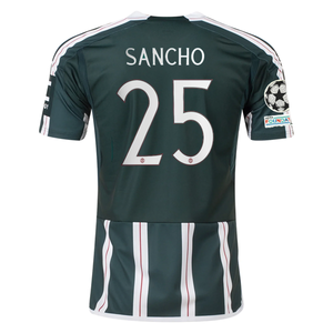 adidas Manchester United Jadon Sancho Away Jersey w/ Champions League Patches 23/24 (Green Night/Core White)