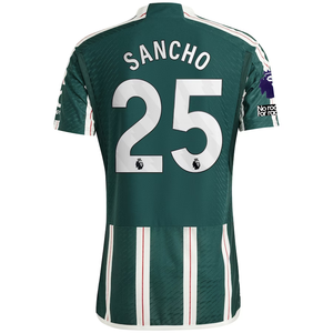 adidas Manchester United Authentic Jadon Sancho Away Jersey w/ EPL + No Room For Racism Patches 23/24 (Green Night/Core White/Active Maroon)