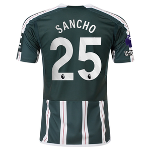 adidas Manchester United Jadon Sancho Away Jersey w/ EPL + No Room For Racism Patches 23/24 (Green Night/Core White)