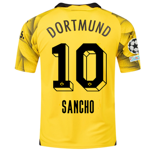 Puma Mens Borussia Dortmund Jadon Sancho Third Jersey w/ Champions League Patches 23/24 (Cyber Yellow/Puma Black)
