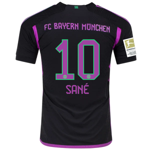 adidas Bayern Munich Authentic Leroy Sané Away Jersey w/ Bundesliga Champion Patch 23/24 (Black)