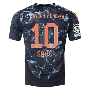 adidas Bayern Munich Authentic Leroy Sane Away Jersey w/ Champions League Patches 24/25 (Black/Copper/Blue)