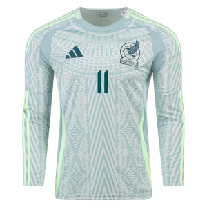 adidas Mens Mexico Santiago Giménez Away Long Sleeve Jersey 24/25 (Linen Green)