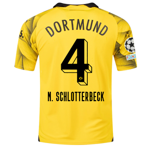 Puma Mens Borussia Dortmund Nico Schlotterbeck Third Jersey w/ Champions League Patches 23/24 (Cyber Yellow/Puma Black)