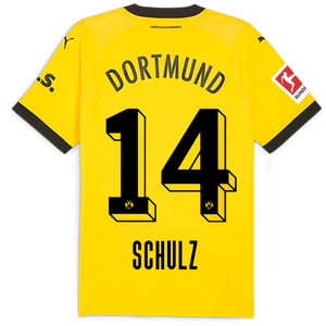 Puma Borussia Dortmund Authentic Schulz Home Jersey w/ Bundesliga Patch 23/24 (Cyber Yellow/Puma Black)