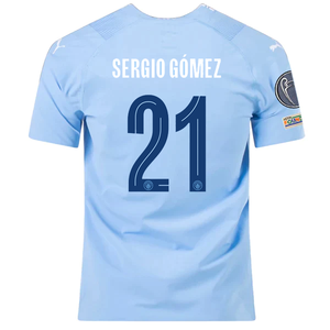 Puma Manchester City Authentic Sergio Gomez Home Jersey w/ Champions League + Club World Cup Patches 23/24 (Team Light Blue/Puma White)