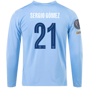 Puma Manchester City Sergio Gomez Home Long Sleeve Jersey w/ Champions League Patches 23/24 (Team Light Blue/Puma White)
