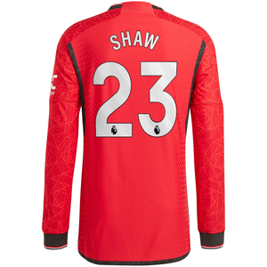 adidas Manchester United Authentic Luke Shaw Long Sleeve Home Jersey w/ EPL + No Room For Racism Patches 23/24 (Team College Red)
