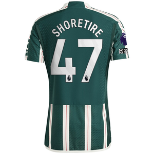 adidas Manchester United Authentic Shola Shoretire Away Jersey w/ EPL + No Room For Racism Patches 23/24 (Green Night/Core White/Active Maroon)