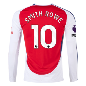 adidas Arsenal Emile Smith Rowe Home Long Sleeve Jersey w/ EPL + No Room For Racism Patches 24/25 (Better Scarlet/White)