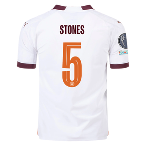 Puma Manchester City Authentic John Stones Away Jersey w/ Champions League + Club World Cup Patches 23/24 (Puma White/Aubergine)