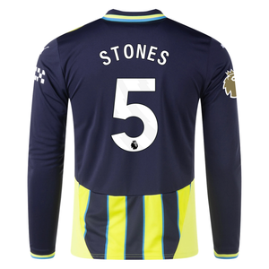 Puma Manchester City John Stones Long Sleeve Away Jersey w/ EPL + Club World Cup Patch 24/25 (New Navy/Yellow Glow)