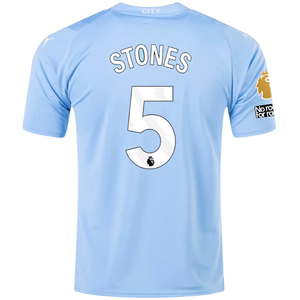 Puma Manchester City John Stones Home Jersey w/ EPL + No Room For Racism + Club World Cup Patches 23/24 (Team Light Blue/Puma White)