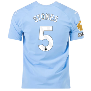 Puma Manchester City Authentic John Stones Home Jersey w/ EPL + No Room For Racism + Club World Cup Patches 23/24 (Team Light Blue/Puma White)