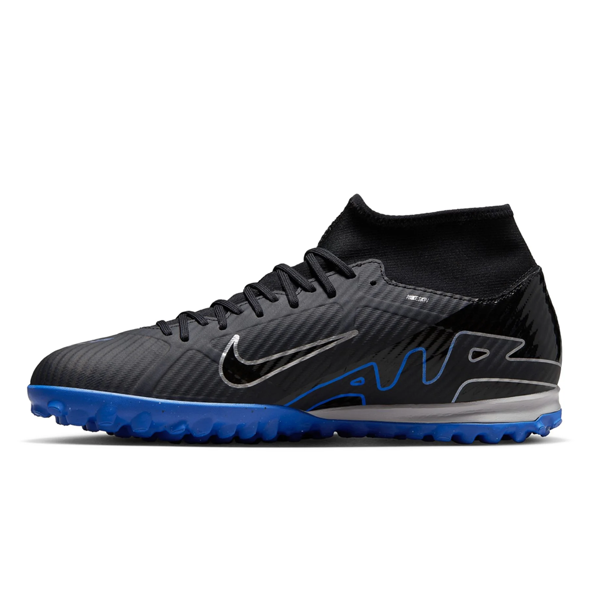 Nike Zoom Superfly 9 Academy Turf Soccer Shoes (Black/Chrome-Hyper Royal)