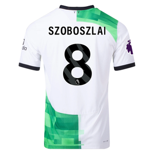 Nike Liverpool Authentic Dominik Szoboszlai Match Away Jersey w/ EPL + No Room For Racism Patches 23/24 (White/Green Spark)