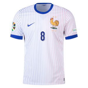 Nike France Authentic Aurélien Tchouaméni Away Jersey w/ Euro 2024 Patches 24/25 (White/Bright Blue)