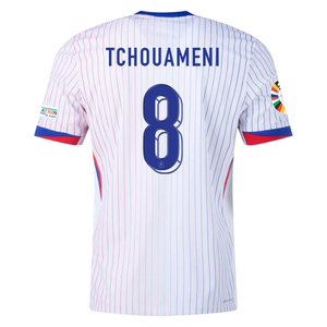 Nike France Authentic Aurélien Tchouaméni Away Jersey w/ Euro 2024 Patches 24/25 (White/Bright Blue)