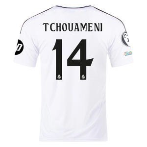 adidas Real Madrid Tchouameni Home Jersey 24/25 w/ Champions League Patches (White/Black)