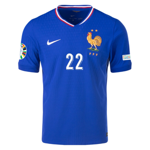 Nike Mens France Authentic Theo Hernandez Match Home Jersey w/ Euro 2024 Patches 24/25 (Bright Blue/University Red)