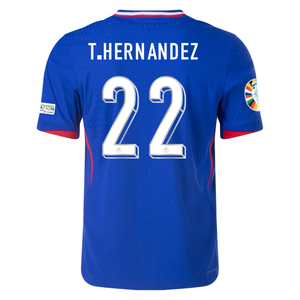 Nike Mens France Authentic Theo Hernandez Match Home Jersey w/ Euro 2024 Patches 24/25 (Bright Blue/University Red)