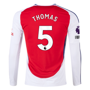 adidas Arsenal Thomas Partey Home Long Sleeve Jersey w/ EPL + No Room For Racism Patches 24/25 (Better Scarlet/White)