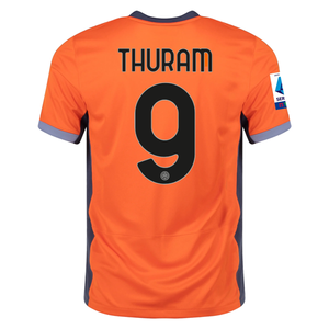 Nike inter Milan Marcus Thuram Third Jersey w/ Serie A + Copa Italia Patches 23/24 (Safety Orange/Thunder Blue)