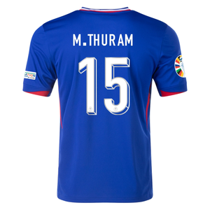 Nike France Marcus Thuram Home Jersey w/ Euro 2024 Patches 24/25 (Bright Blue/University Red)