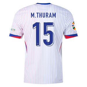 Nike France Authentic Marcus Thuram Away Jersey w/ Euro 2024 Patches 24/25 (White/Bright Blue)