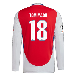 adidas Arsenal Takehiro Tomiyasu Home Long Sleeve Jersey w/ Champions League Patches 24/25 (Better Scarlet/White)