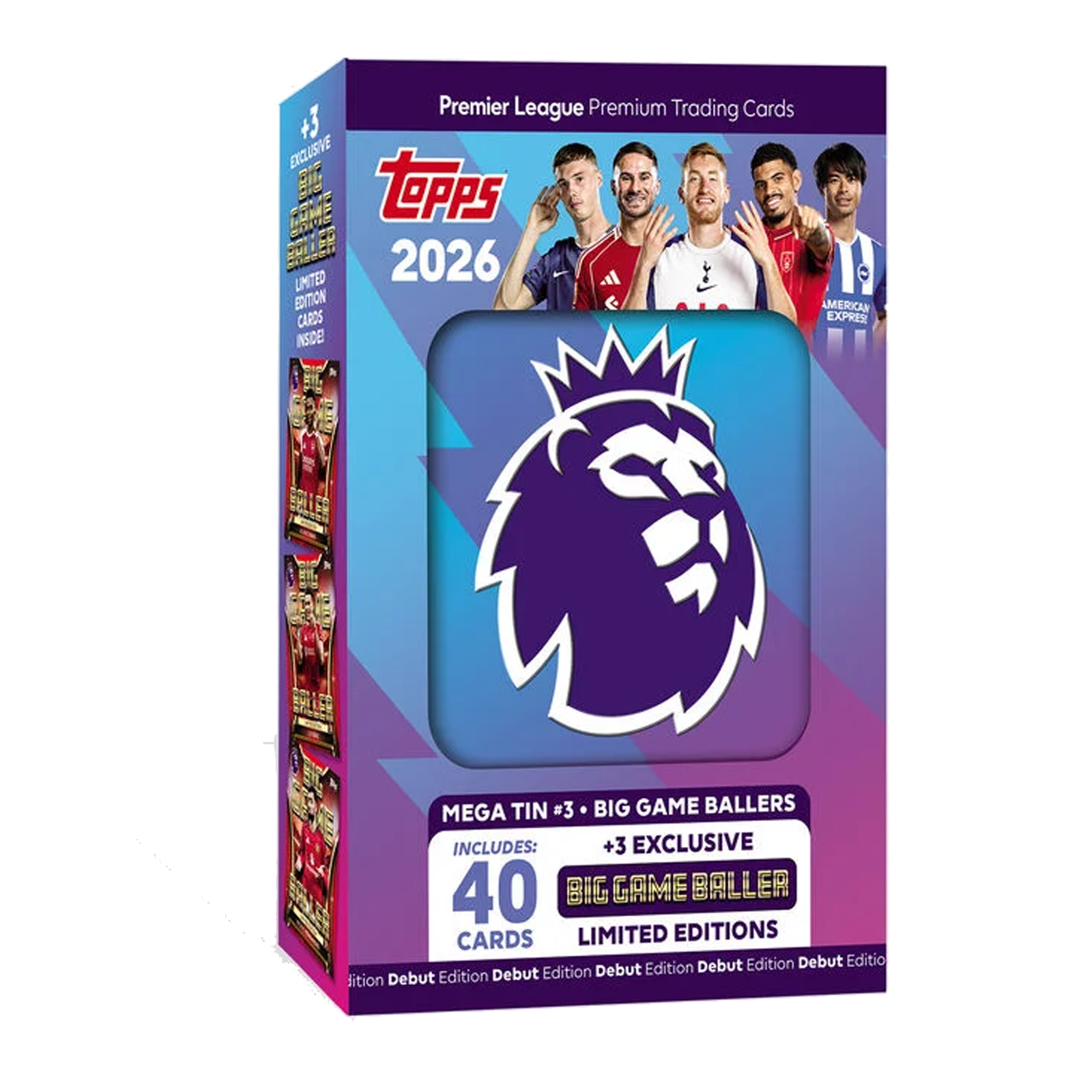 Topps Premier League 25/26 Debut Edition Mega Tin 3 Big Game Ballers (40 Cards + 3 Limited Edition) | SoccerWearhouse