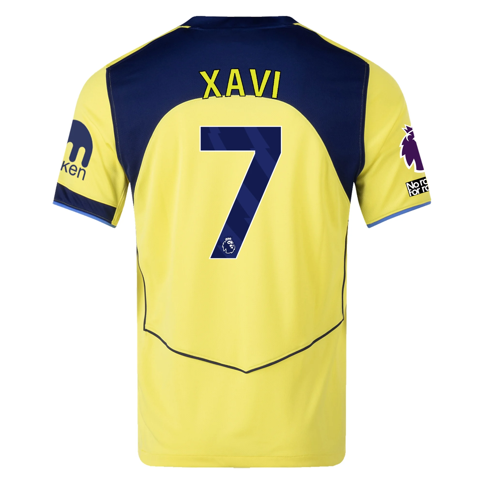 Nike Men's Tottenham Xavi Simmons T90 Third Jersey w/ EPL + No Room For Racism 25/26 (Dynamic Yellow/Blue Void)