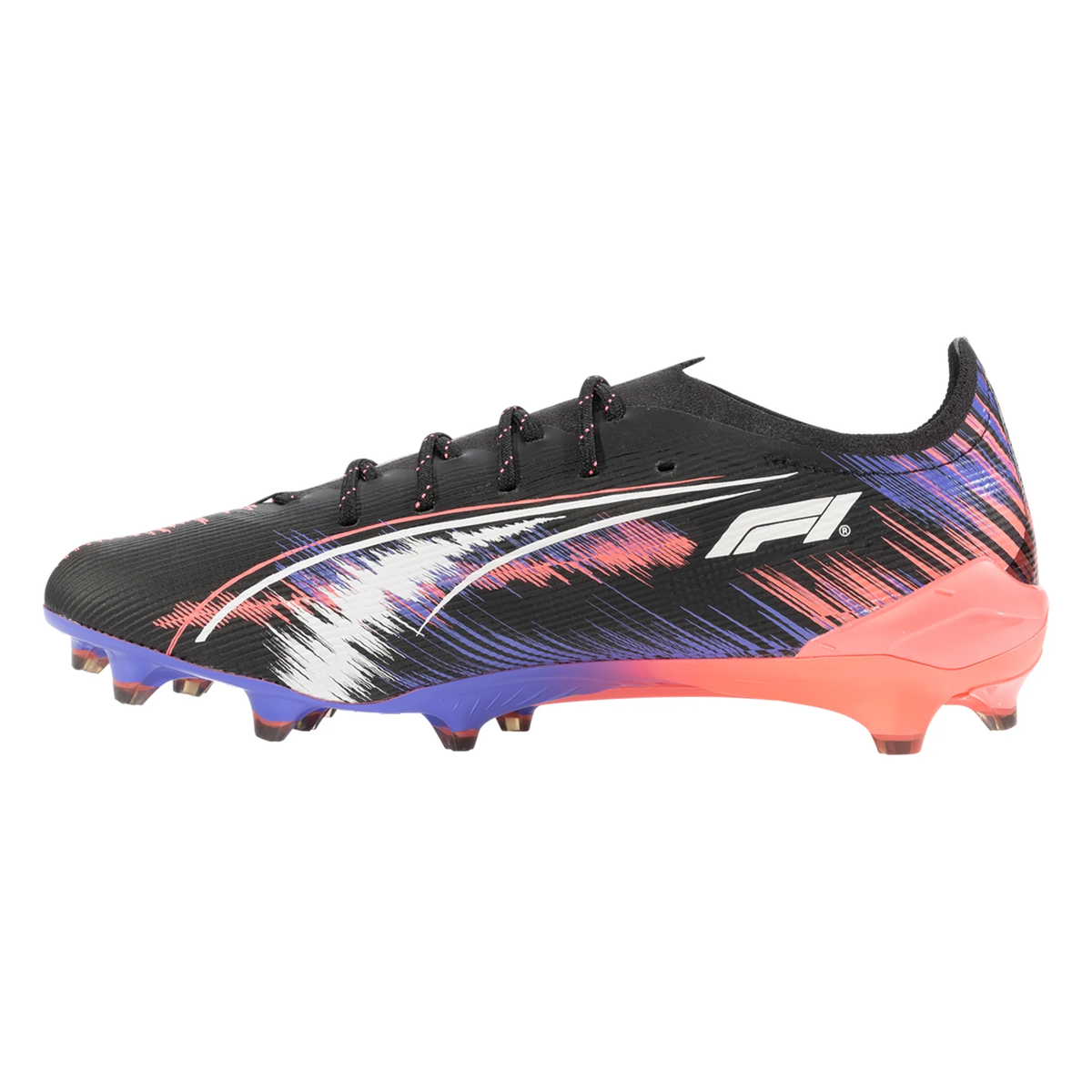 Puma Ultra 5 Ultimate F1 FG Soccer Cleats (Black/Sunset Glow/Dark Amethyst)