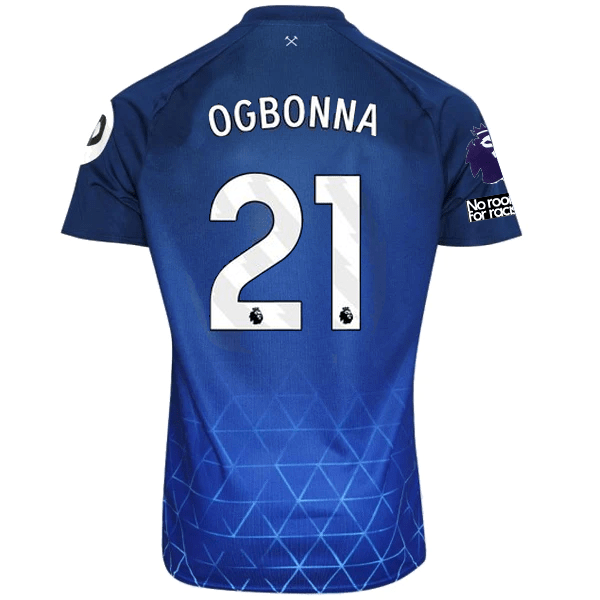 Umbro West Ham Angelo Ogbanna Third Jersey w/ EPL + No Room For Racism Patches 23/24 (Navy/Sky Blue) | SoccerWearhouse
