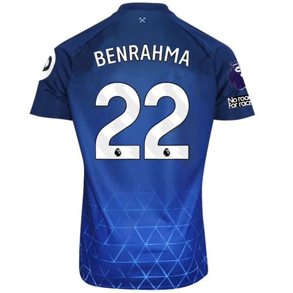 Umbro West Ham Said Benrahma Third Jersey w/ EPL + No Room For Racism Patches 23/24 (Navy/Sky Blue) | SoccerWearhouse