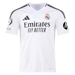 adidas Real Madrid Tchouameni Home Jersey 24/25 w/ Champions League Patches (White/Black)