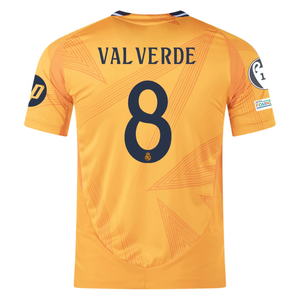 adidas Real Madrid Authentic Federico Valverde Away Jersey w/ Champions League Patches 24/25 (Crew Orange)