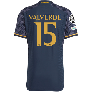 adidas Real Madrid Authentic Federico Valverde Away Jersey w/ Champions League + Club World Cup Patch 23/24 (Legend Ink/Preloved Yellow)