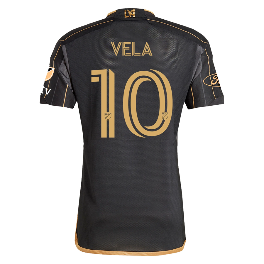 adidas Carlos Vela LAFC Home 2025 Jersey w/ MLS + Apple TV + Ford Patches (Black/Gold)