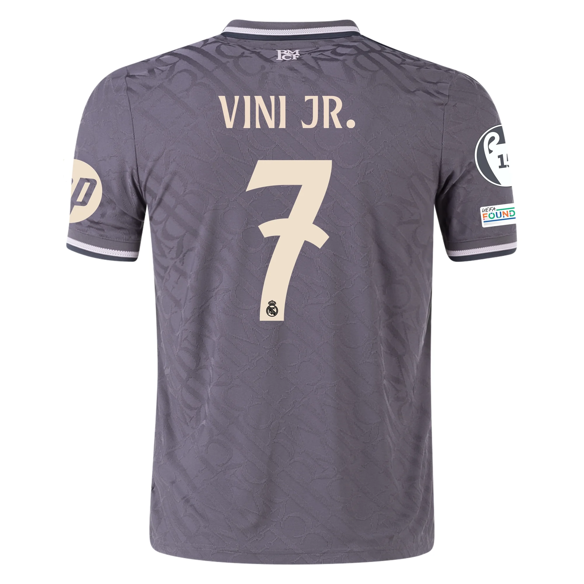 adidas Real Madrid Authentic Vini Jr. Third Jersey w Champions League Patches 24 25 Charcoal